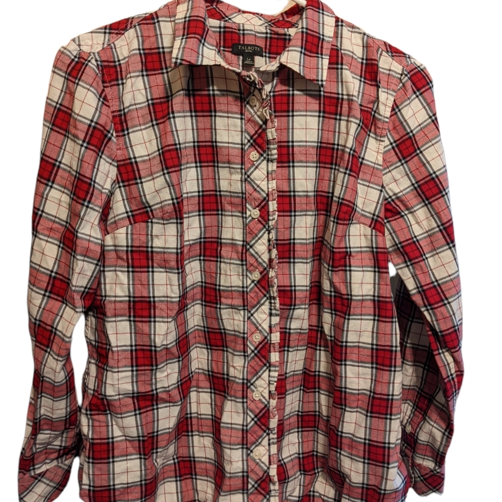 Talbots Red Plaid Metallic Thread shirt LP